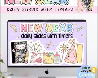 Editable Composition Notebook New Year Slides, Canva, Google, PowerPoint, Classroom Management Tool, Daily Slides