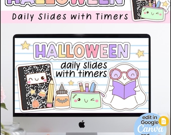 Halloween Classroom Slides with Timers, Composition Notebook Decor