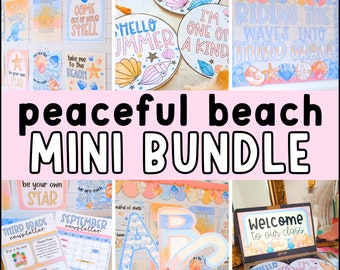 Beach Classroom Decor Mini Bundle, Coastal Classroom Theme, Bulletin Board, Posters, Classroom Slides, Newsletters, Calm Classroom