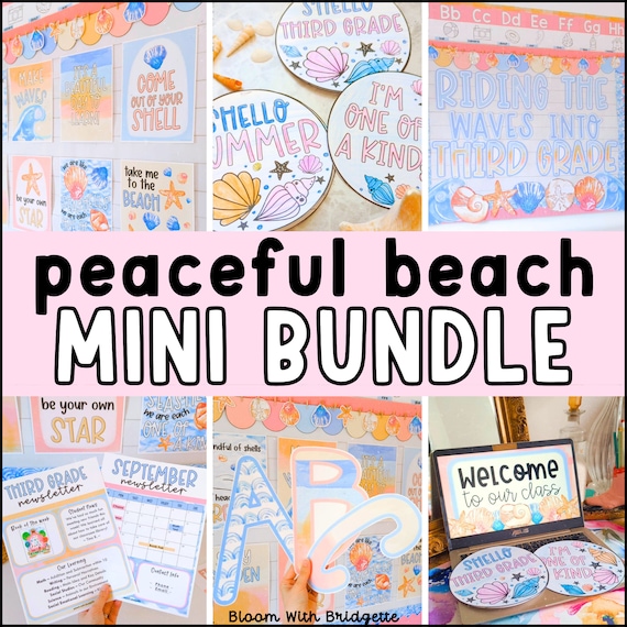 Beach Classroom Decor Mini Bundle, Coastal Classroom Theme, Bulletin Board, Posters, Classroom Slides, Newsletters, Calm Classroom