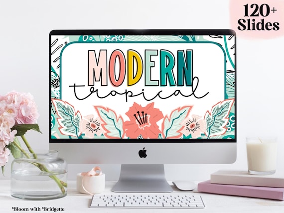 Bright Tropical Editable Slide Templates, Editable Classroom Decor, Classroom Management Slides with Timers, Powerpoint and Google Slides™
