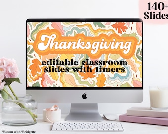 Retro Thanksgiving Slides, Editable Daily Slides with Timers, Google Slides, PowerPoint