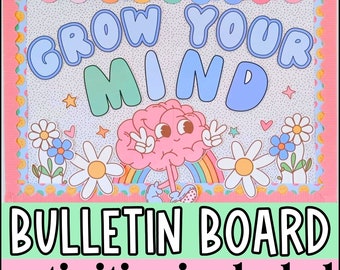 Growth Mindset Bulletin Board, Back to School Bulletin Board, Social Emotional Craft, Back to School Classroom Activity, Retro Dispaly
