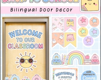 Back to School Classroom Door Decor | Colorful Bulletin Board Letters, Welcome Signs in English & Spanish, Teacher Classroom Decorations