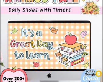 Whimsy Fall Slides with Timers | Morning Meeting & Daily Slides | Editable Canva, PowerPoint, + Google Slides
