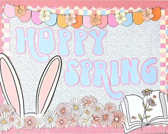 Retro Easter Bulletin Board Kit and Student Activity, Spring Bulletin Board, Classroom Door Decor, Printable Seasonal Decorations