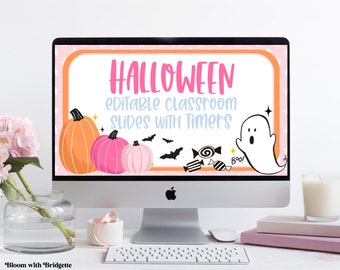 Retro Halloween Slide Templates, Powerpoint and Google Slides ™, Classroom Slides With Timers