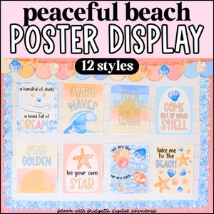 Carteles de aula de playa, carteles de aula tranquilos, decoración de aula, carteles editables de moda