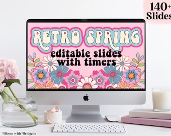 Retro Spring Google Slides and PowerPoint Templates with Timers, Editable Spring Classroom Decor, Classroom Management Slides