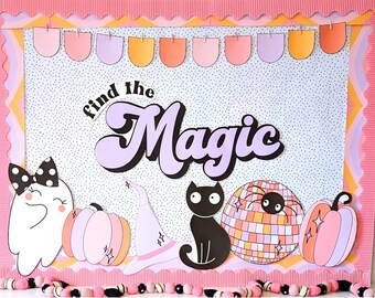 Retro Halloween Bulletin Board Kit and Student Activity, Fall Bulletin Board, Classroom Door Decor, Printable Seasonal Decorations