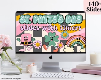 Retro St. Patrick&#39;s Day Slide Templates, Classroom Slides With Timers, Spring Classroom Decor, March PowerPoint, Center Slides