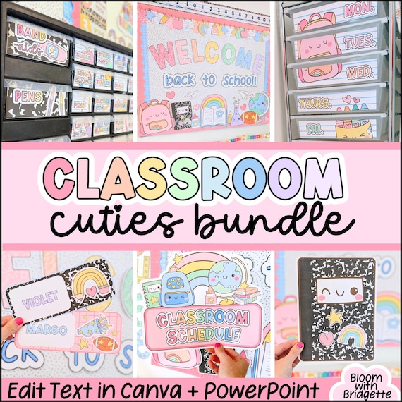 Composition Notebook Classroom Decor | Bilingual Friendly | Pastel Theme | Editable in Canva and PowerPoint | Back to School | Printable