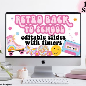 Retro Back to School Google Slides and PowerPoint Templates with Timers, Editable Classroom Decor, Classroom Management Slides
