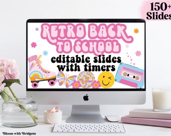 Retro Back to School Google Slides and PowerPoint Templates with Timers, Editable Classroom Decor, Classroom Management Slides