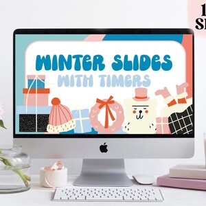 Christmas Slides, Winter Slide Templates, December Classroom Decor, Holiday Digital Classroom Slide Templates With Timers