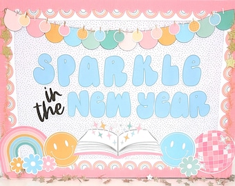 New Year Bulletin Board, Student Goal Setting Activity, Retro Classroom Decor, Door Decoration