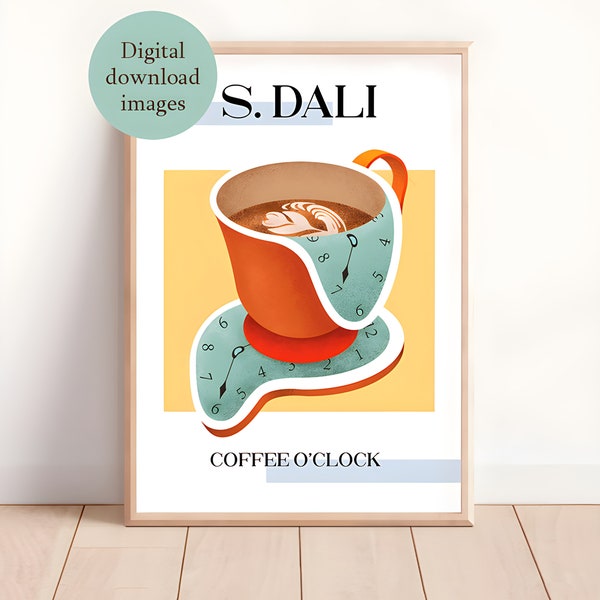 Printable Coffee Bar Wall Art, Dali Poster, Kitchen Decor, Digital Product, Coffee Passionates Gift, Abstract Art