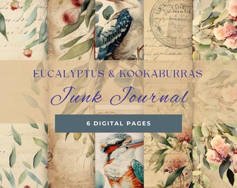Eucalyptus & Kookaburra Junk Journal Kit: Vintage Printable Papers (Digital Download)