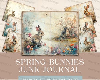 Spring Bunny Junk Journal | Whimsical Shabby Chic Papers | Vintage Easter Printables