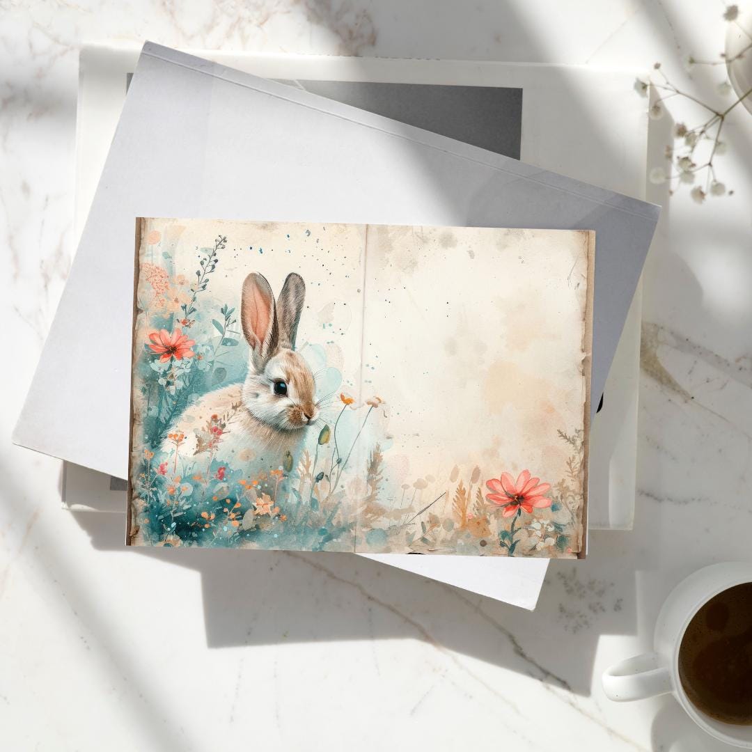 Spring Bunny Junk Journal | Whimsical Shabby Chic Papers | Vintage ...
