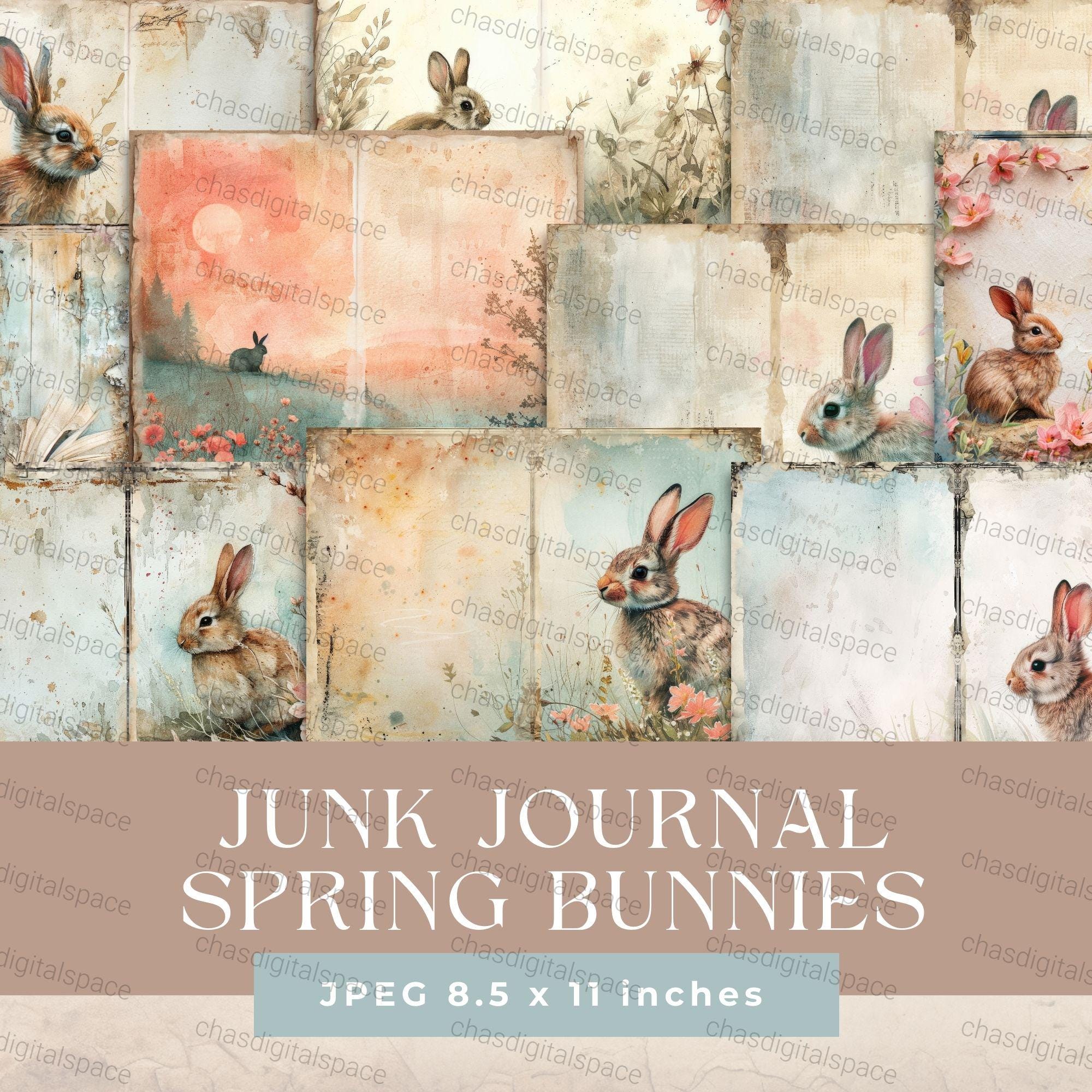 Spring Bunny Junk Journal | Whimsical Shabby Chic Papers | Vintage ...