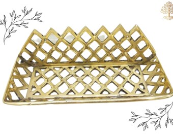 Handcrafted Unlacquered Brass Basket Wall Shelf for Bathroom or Shower
