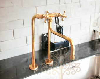 Unlacquered Brass Kitchen Faucet | Stylish Bridge Faucet for Farmhouse Sink