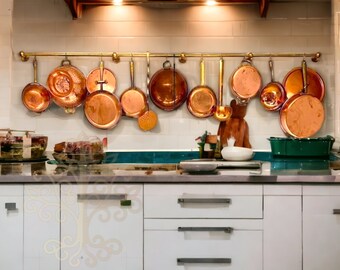 special order, Unlacquered Brass Pot Rack - S Hooks - Rustic Kitchen Storage - Hanging Pan Rack