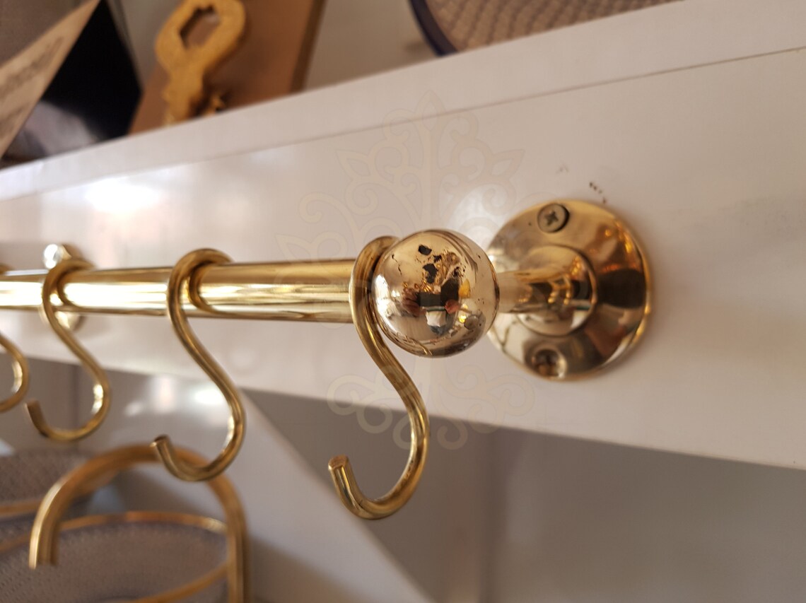 Unlacquered Brass Pot Rack S Hooks Rustic Kitchen Storage - Etsy