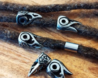 Dread beads stainless steel Viking style raven head / bird head
