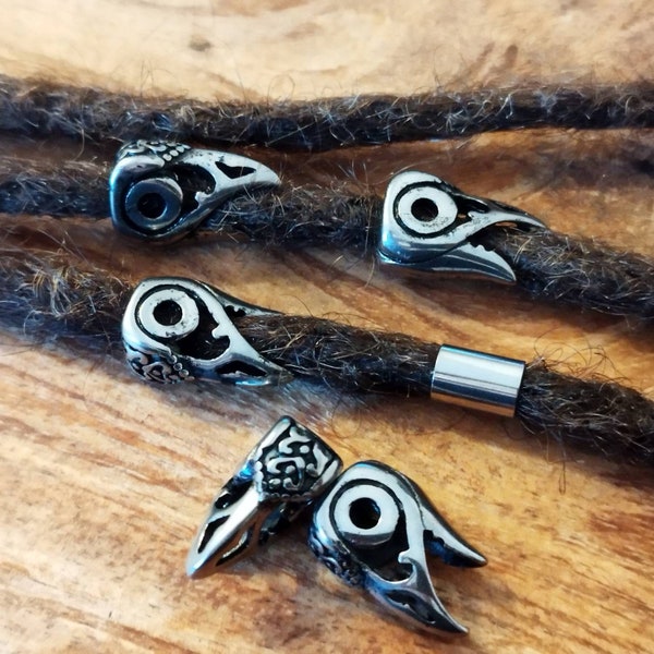 Dread perles acier inoxydable style Viking tête de corbeau / tête d'oiseau