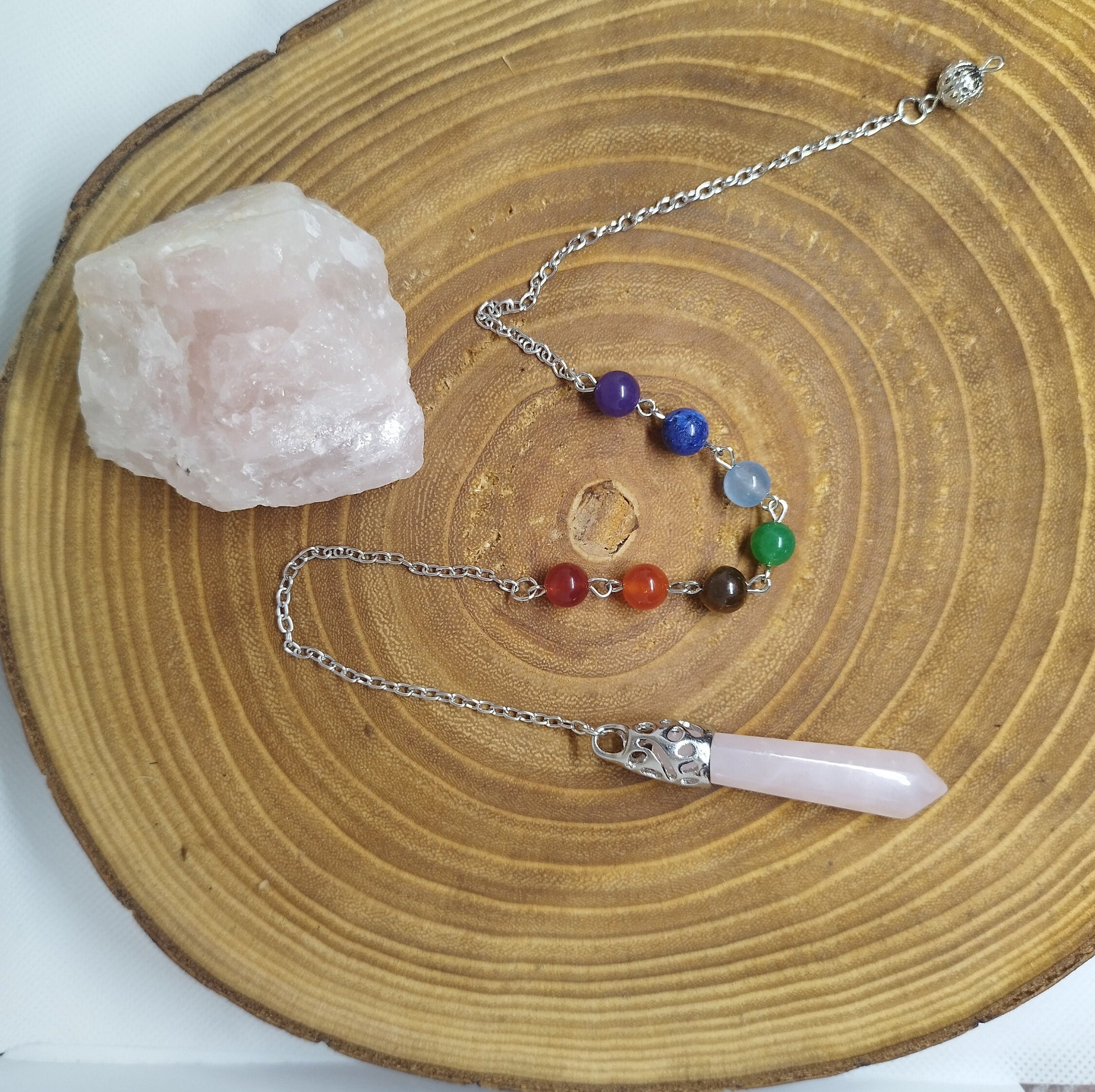 7 Chakra Stein Perlen Anhänger Halskette für Frauen Männer, Einzigartige  sechseckige Punkt heilende Kristallpendel für Reiki Weissagung