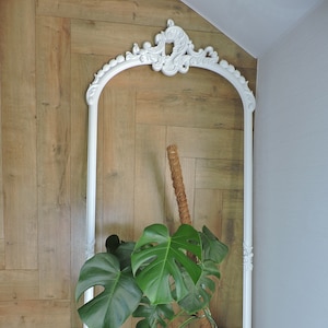 Large oak frame, big white carved wooden frame, handmade decorative mirror frame, vintage interior home décor, rectangular picture frame