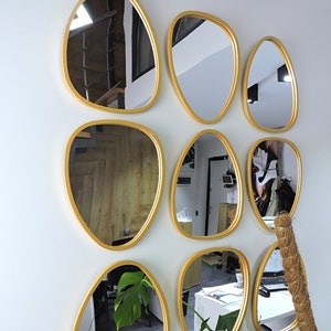 Silver mirrored acrylic wall decor, set of 9 egg shape mirrors, decorative gold frame water drop wall decor, acrylic interior mirrors set