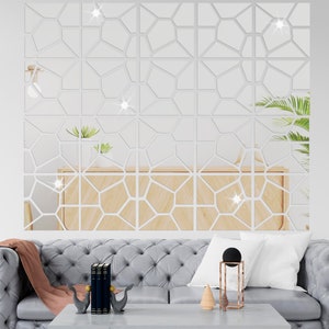 Self adhesive mirrored acrylic panels, colorful multi piece acrylic mirrors, modern decorative wall decals, living room wall decor set