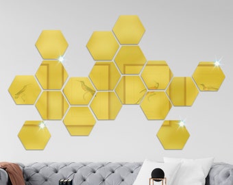 Espejo acrílico hexagonal: decoración de pared autoadhesiva (18 piezas)