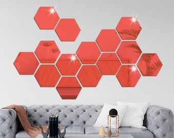 Calcomanías de pared de espejo acrílico hexagonal: Juego de 15 paneles autoadhesivos