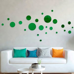 Acrylic mirrored circle decals, decorative self adhesive round panels, different sizes mirrors set, set of acrylic mirrors for living room