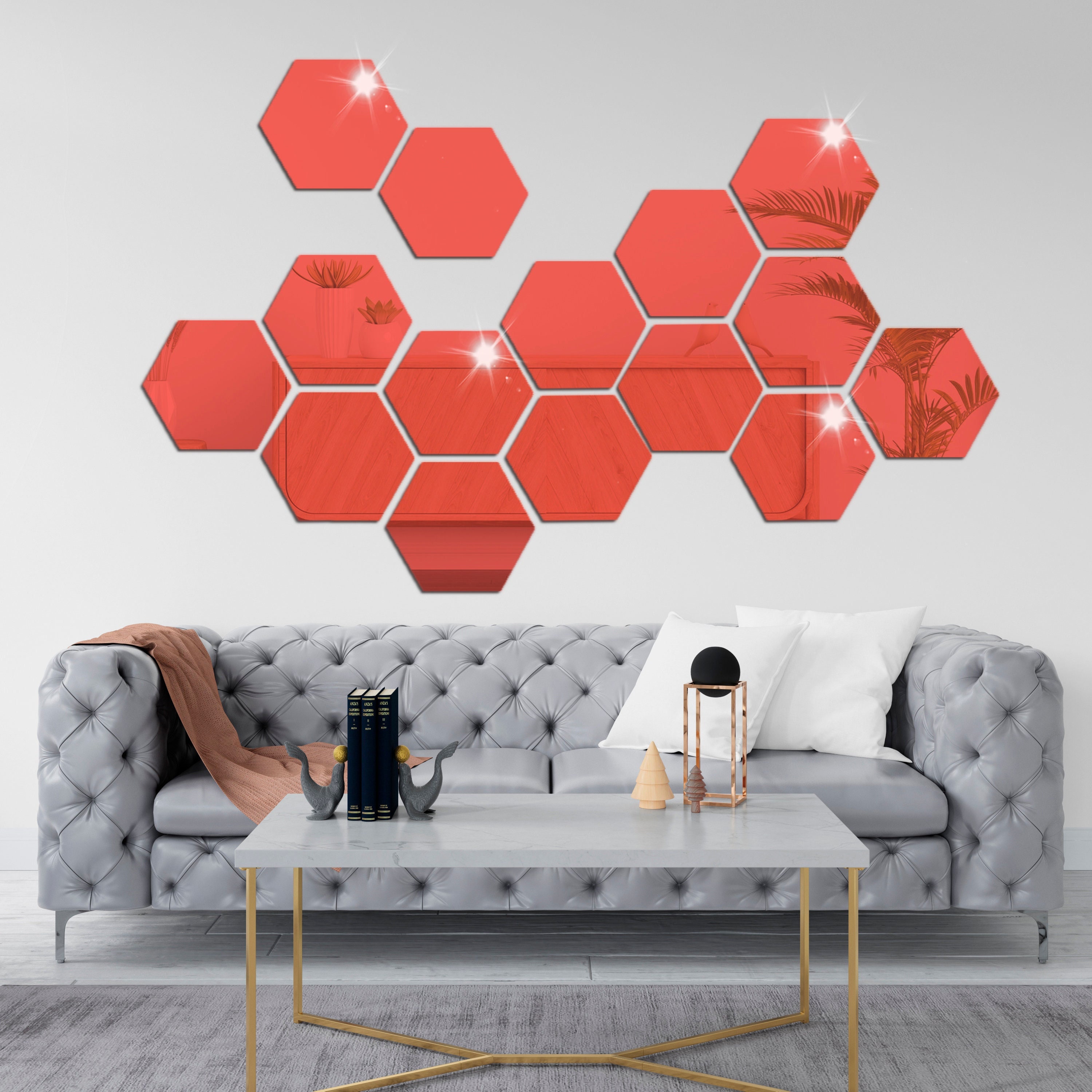 Verspiegelte Acryl Wanddeko, selbstklebende Hexagon Spiegel