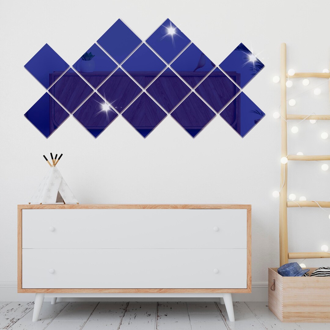 Set of 16 Acrylic Squares, Mirrored Self Adhesive Wall Decor, Modern