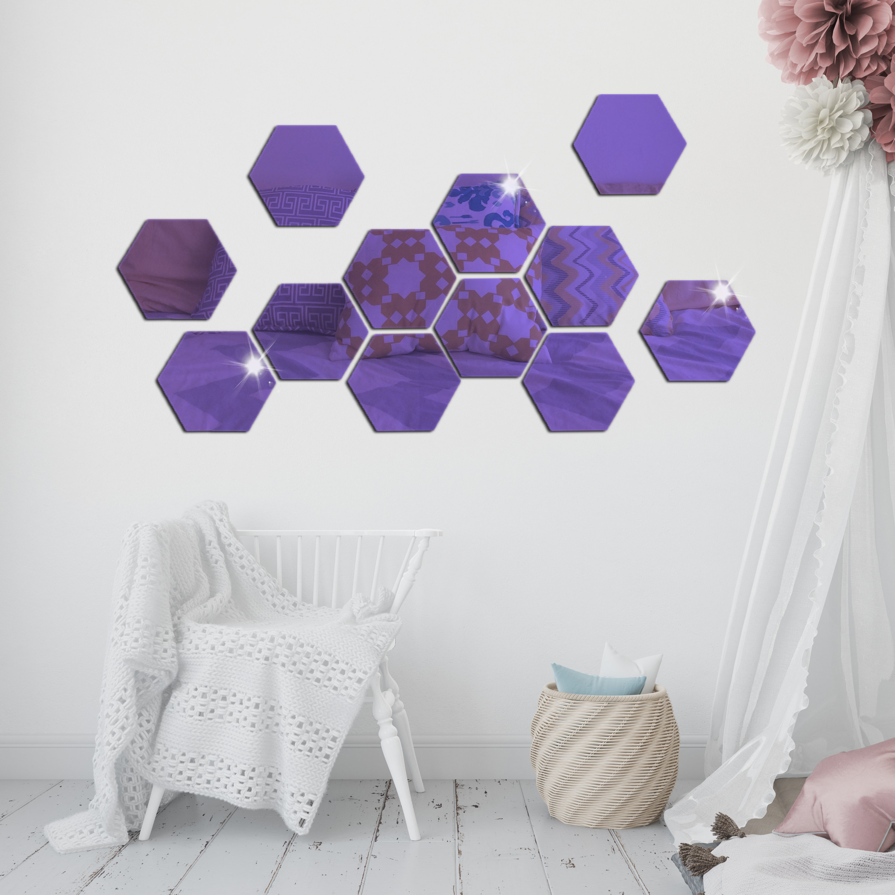 Verspiegelte Acryl Wanddeko, selbstklebende Hexagon Spiegel