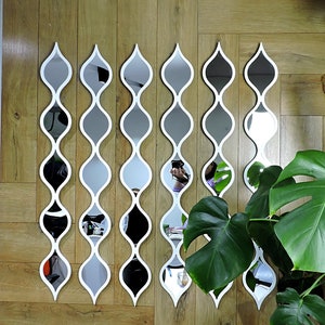 Silver water drop mirror wall décor, acrylic decorative mirror stripes, living room white frame tear drop mirrors, Australian bedroom décor