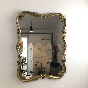 Vintage shabby gold wall mirror, framed baroque mirror, wood frame rectangular mirror, large decorative Victorian mirror, mirror for gift