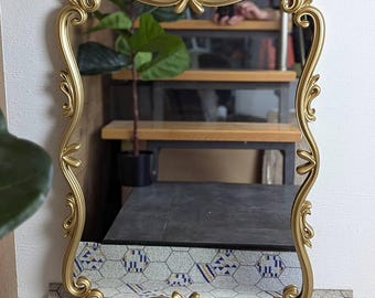 Vintage Baroque Wall Mirror Frame: Carved Oak Wood, Gold Victorian Decor (23x31 inches)