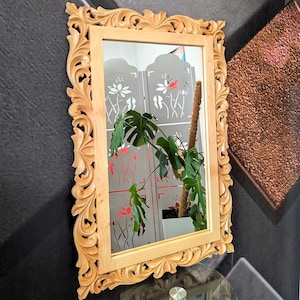 Framed wall mirror, rectangular mirror, large carved wood mirror, baroque wall mirror, accent vintage mirror to bedroom, housewarming gift