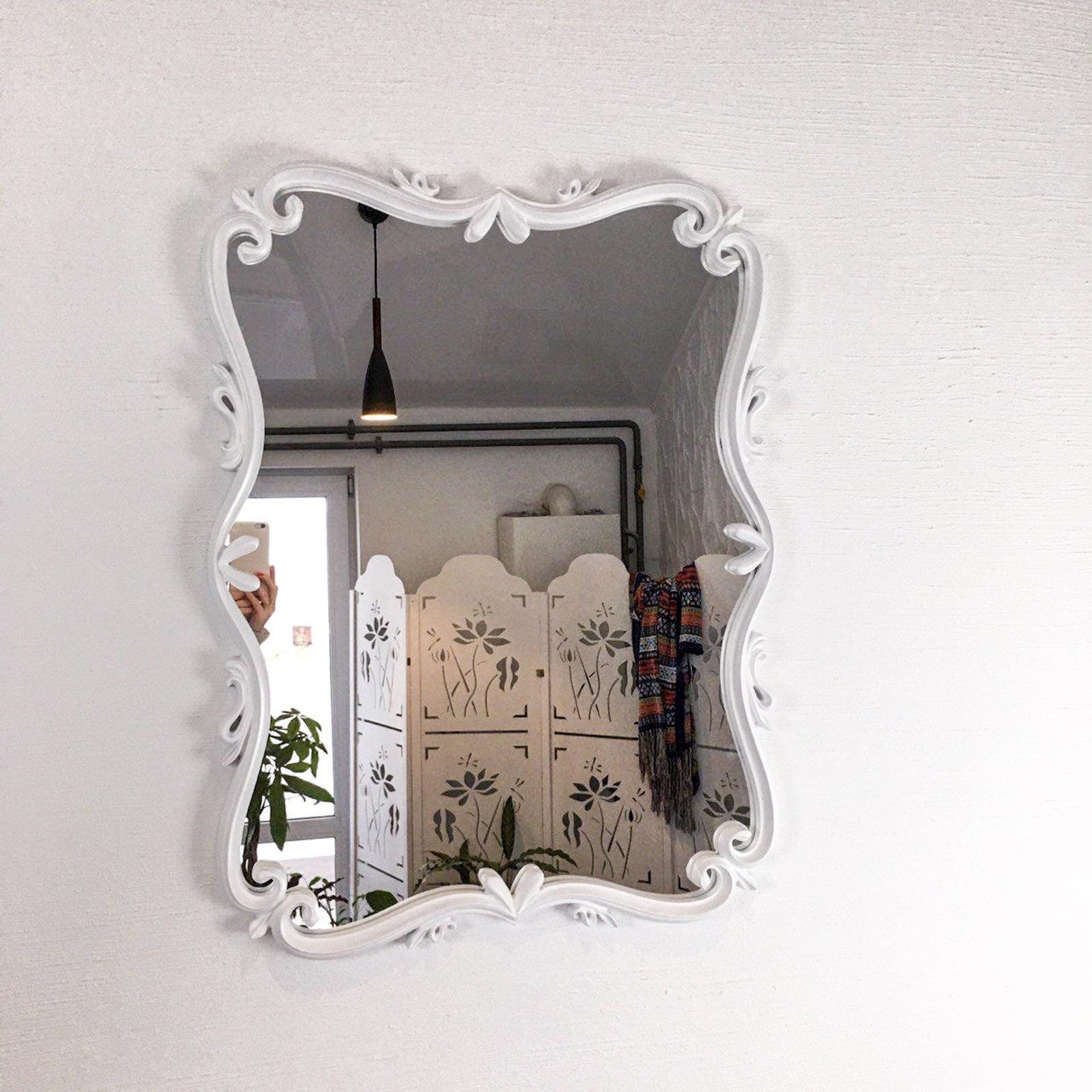 White Baroque Shape Ornate Mirror