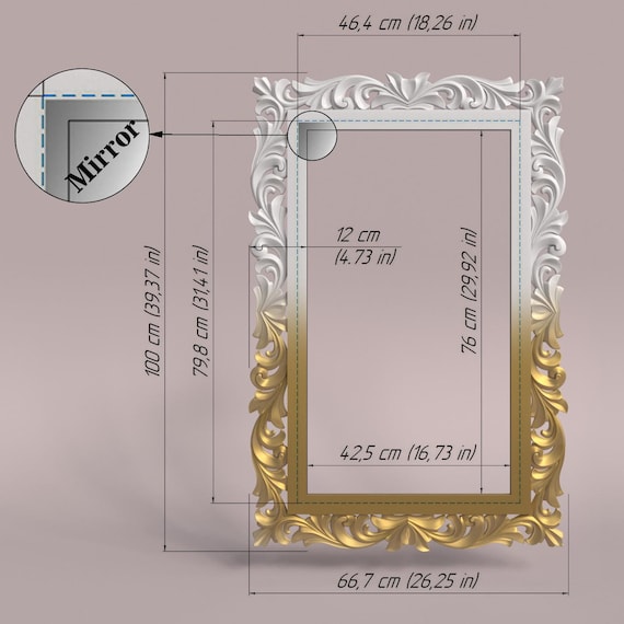 Large rectangular gold frame mirror, carved oak frame wall mirror, decorative vintage mirror, Victorian mirror, framed mirror bedroom