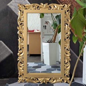 Victorian Style Gold Frame Wall Mirror: Carved Oak, Large 41x28