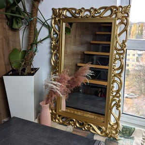 Vintage Gold Oak Frame Mirror: Large Carved Rectangular Wall Mirror