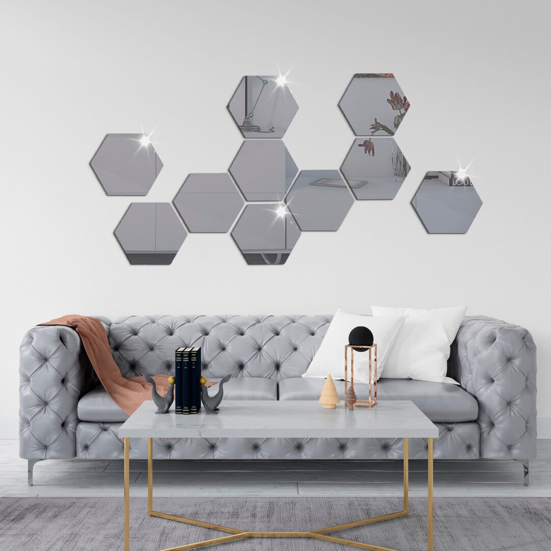 Acrylic Self Adhesive Mirrored Wall Décor, Set of 10 Hexagon Mirrors
